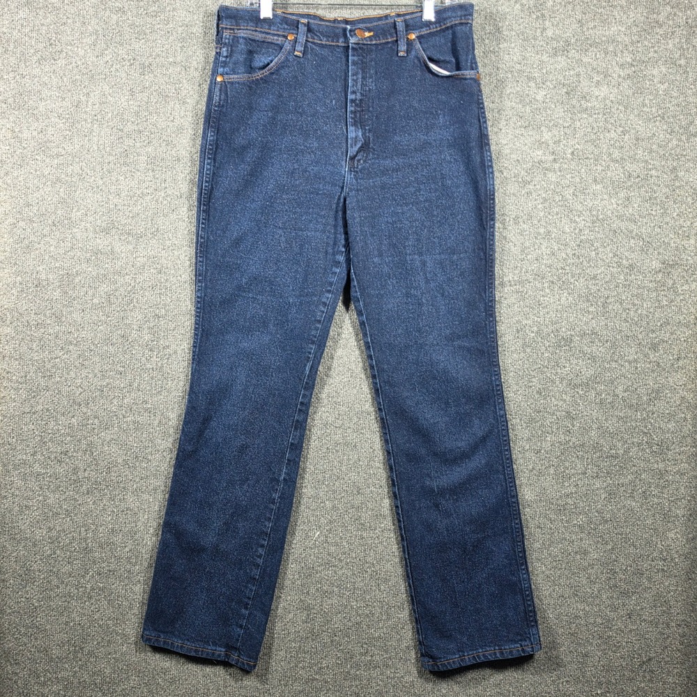 Wrangler Jeans Mens 35 34 Cowboy Cut Jeans Slim Fit Dark Wash Indigo Denim